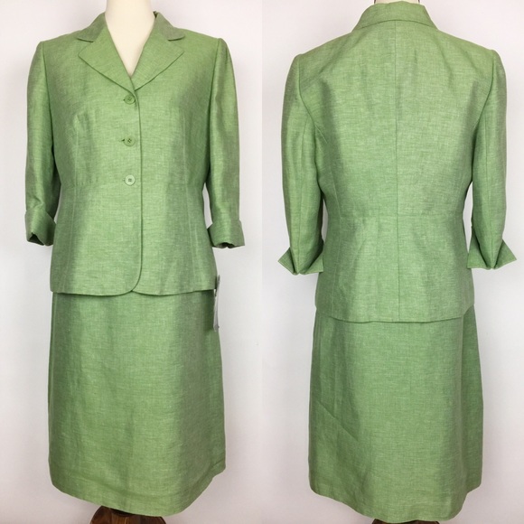 Le Suit Skirts 2piece Le Suit Spring Green Linen Skirt Jacket Set